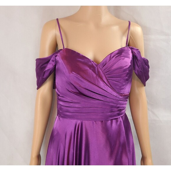 New Bridesmaid (4) Purple Satin Drape Sleeve with Spaghetti Strap Maxi Dress - Picture 2 of 9